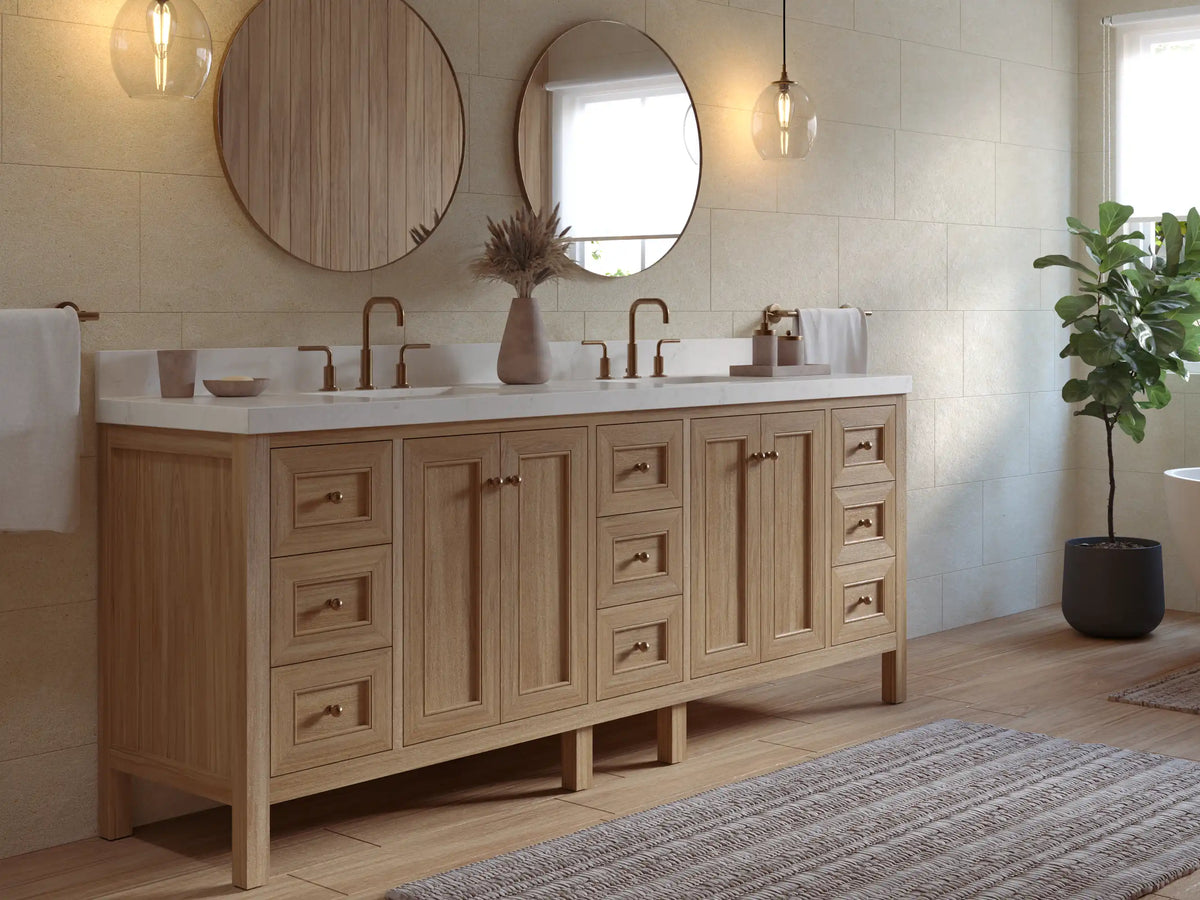 Nashville Teak Wood 84 in. W x 22 in. D Double Sink Bathroom Vanity