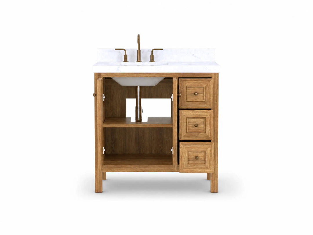 Nashville Teak Wood 36 in. W x 22 in. D Left Offset Sink Bathroom Vanity | 
              
                Light Natural Teak
                
                  
             - NAS_TK_LNT_WHQZ_36L - photo №6