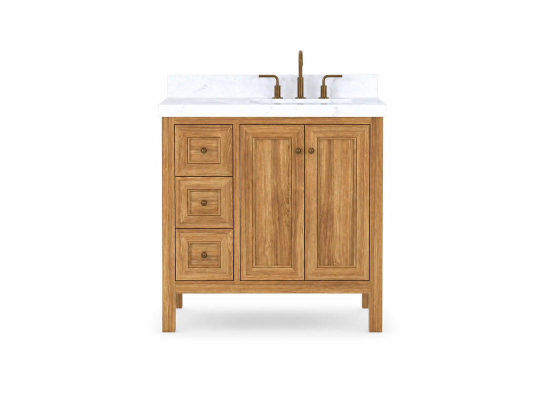 Nashville Teak Wood 36 in. W x 22 in. D Right Offset Sink Bathroom Vanity | 
              
                Light Natural Teak
                
                  
             - NAS_TK_LNT_WHQZ_36R - photo №1
