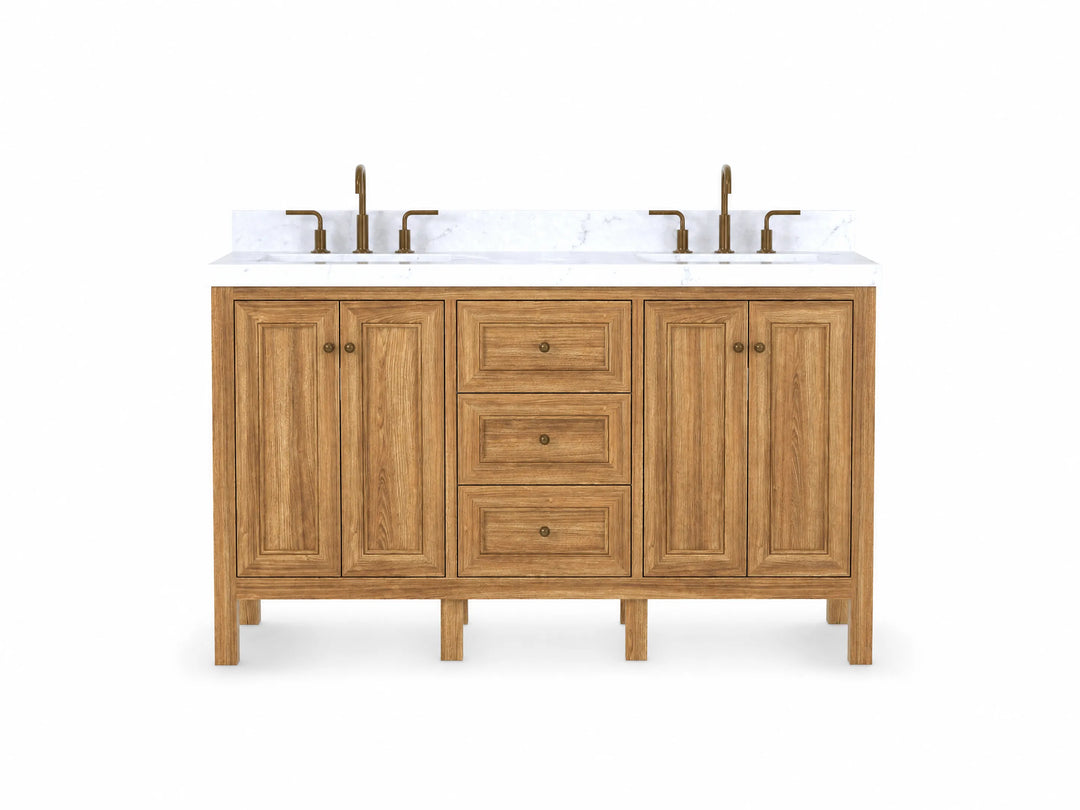 Nashville Teak Wood 60 in. W x 22 in. D Double Sink Bathroom Vanity | 
              
                Light Natural Teak
                
                  
             - NAS_TK_LNT_WHQZ_60D - photo №1