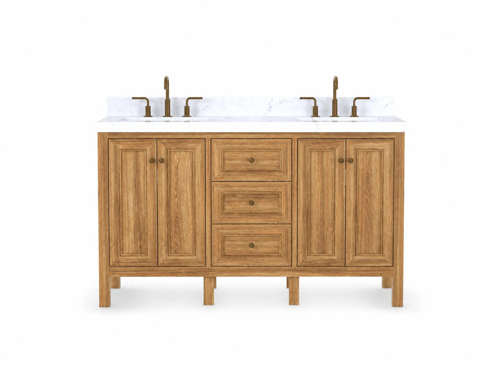 Nashville Teak Wood 60 in. W x 22 in. D Double Sink Bathroom Vanity - photo 1