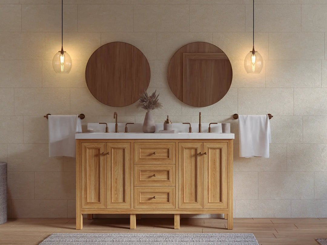Nashville Teak Wood 60 in. W x 22 in. D Double Sink Bathroom Vanity | 
              
                Light Natural Teak
                
                  
             - NAS_TK_LNT_WHQZ_60D - photo №4