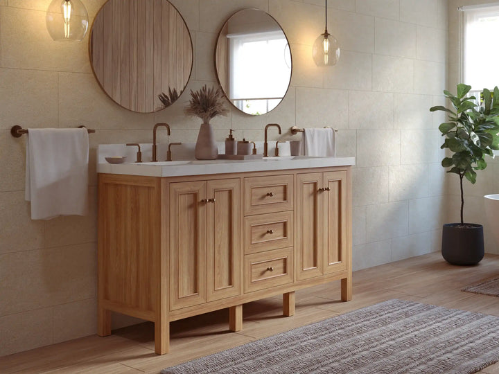 Nashville Teak Wood 60 in. W x 22 in. D Double Sink Bathroom Vanity - photo 3