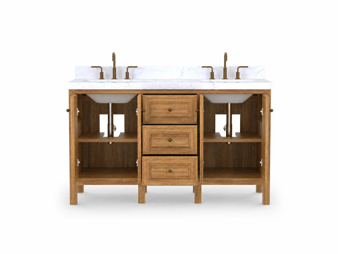 Nashville Teak Wood 60 in. W x 22 in. D Double Sink Bathroom Vanity | 
              
                Light Natural Teak
                
                  
             - NAS_TK_LNT_WHQZ_60D - photo №5