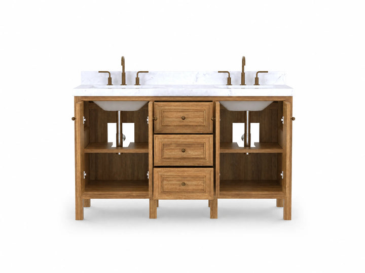 Nashville Teak Wood 60 in. W x 22 in. D Double Sink Bathroom Vanity - photo 5