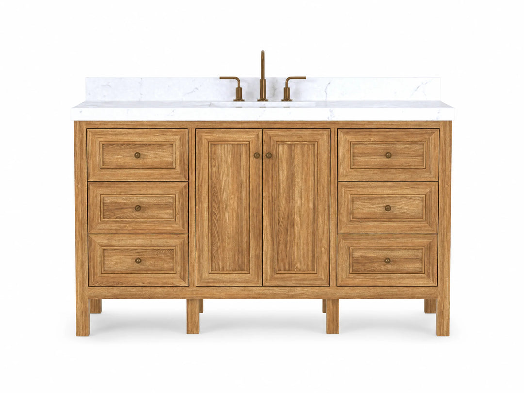 Nashville Teak Wood 60 in. W x 22 in. D Single Sink Bathroom Vanity | 
              
                Light Natural Teak
                
                  
             - NAS_TK_LNT_WHQZ_60S - photo №1