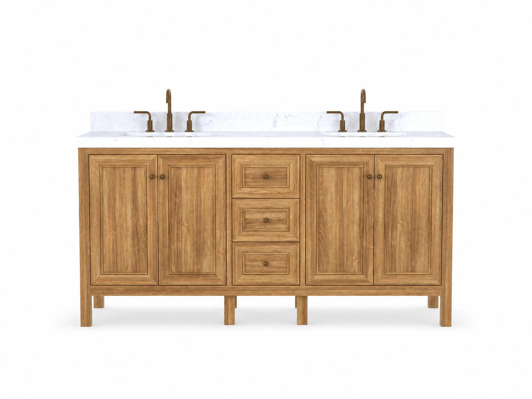 Nashville Teak Wood 72 in. W x 22 in. D Double Sink Bathroom Vanity | 
              
                Light Natural Teak
                
                  
             - NAS_TK_LNT_WHQZ_72D - photo №1