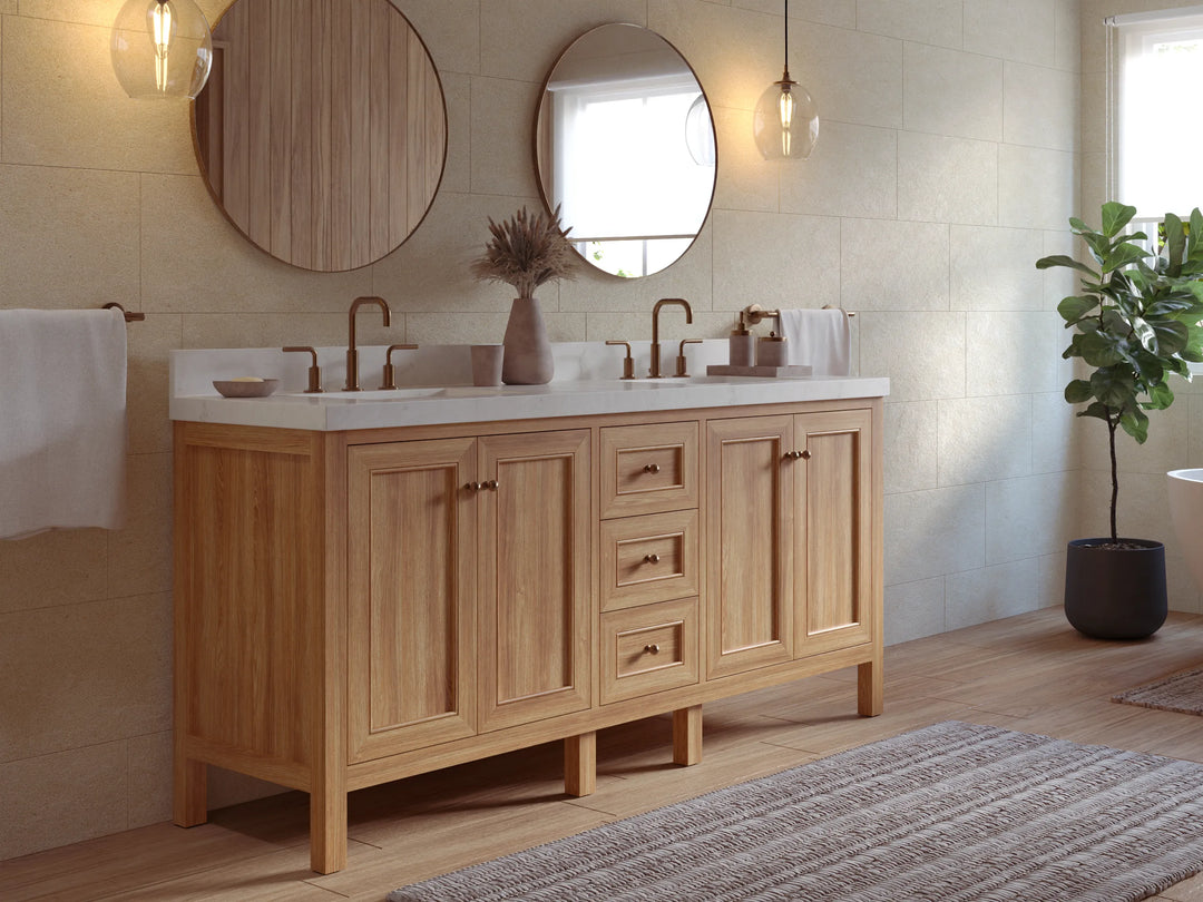 Nashville Teak Wood 72 in. W x 22 in. D Double Sink Bathroom Vanity | 
              
                Light Natural Teak
                
                  
             - NAS_TK_LNT_WHQZ_72D - photo №4