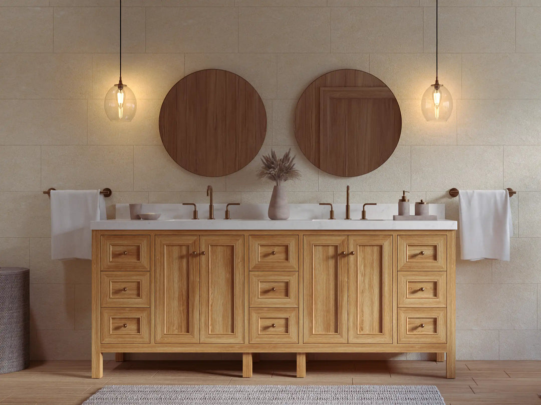 Nashville Teak Wood 84 in. W x 22 in. D Double Sink Bathroom Vanity | 
              
                Light Natural Teak
                
                  
             - NAS_TK_LNT_WHQZ_84D - photo №5