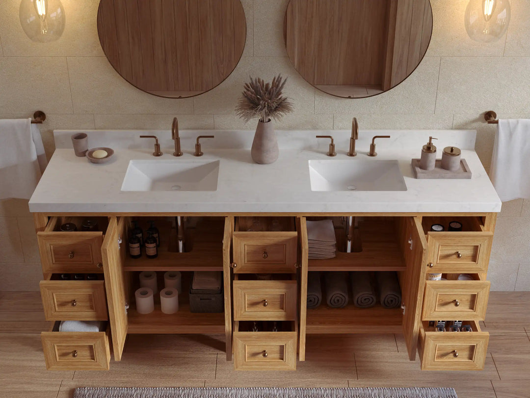 Nashville Teak Wood 84 in. W x 22 in. D Double Sink Bathroom Vanity | 
              
                Light Natural Teak
                
                  
             - NAS_TK_LNT_WHQZ_84D - photo №2