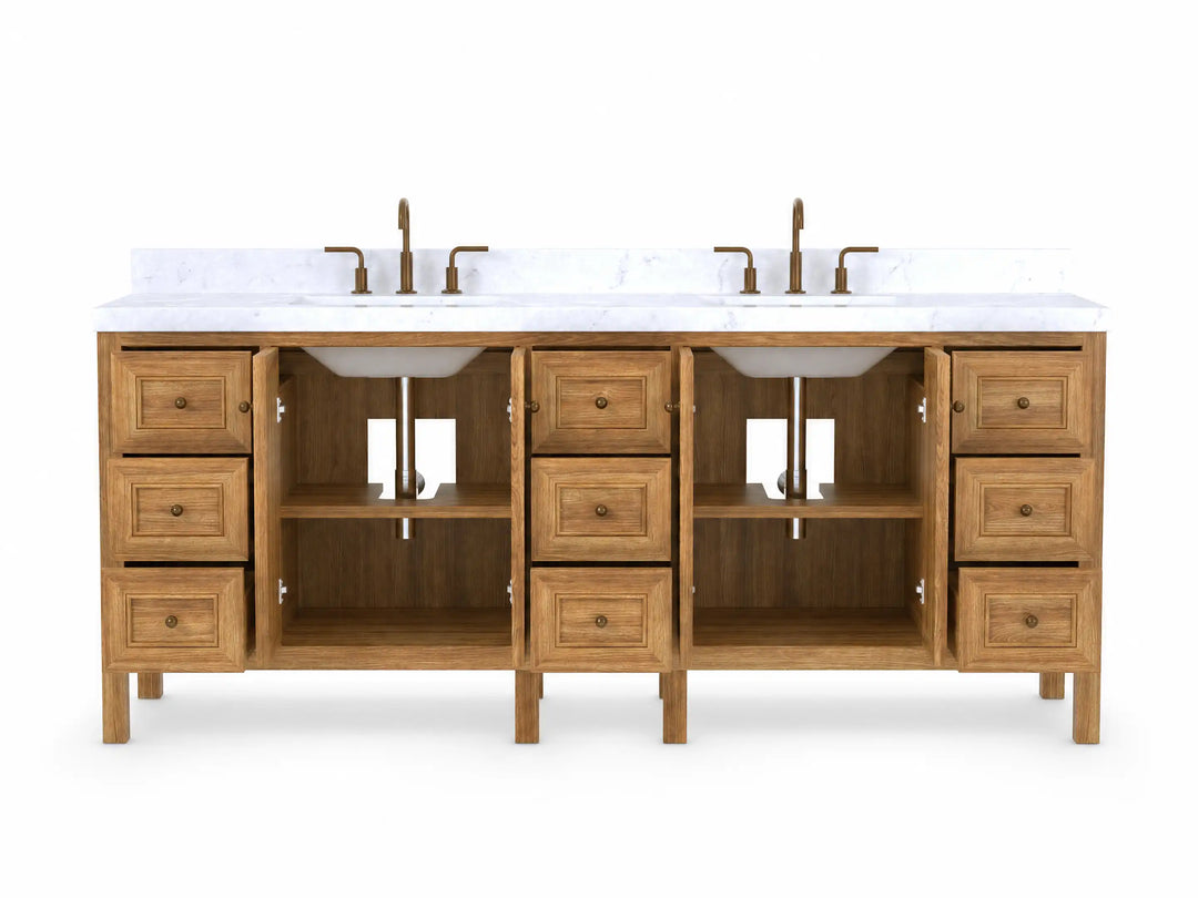 Nashville Teak Wood 84 in. W x 22 in. D Double Sink Bathroom Vanity | 
              
                Light Natural Teak
                
                  
             - NAS_TK_LNT_WHQZ_84D - photo №6