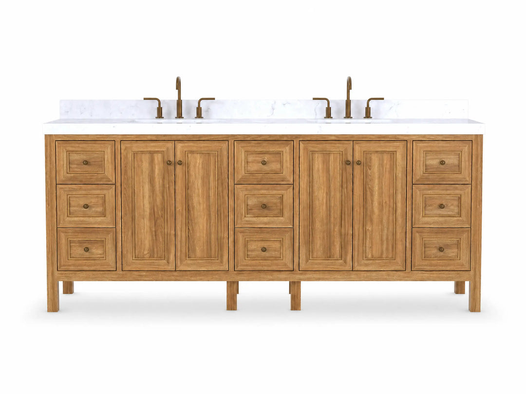 Nashville Teak Wood 84 in. W x 22 in. D Double Sink Bathroom Vanity | 
              
                Light Natural Teak
                
                  
             - NAS_TK_LNT_WHQZ_84D - photo №1