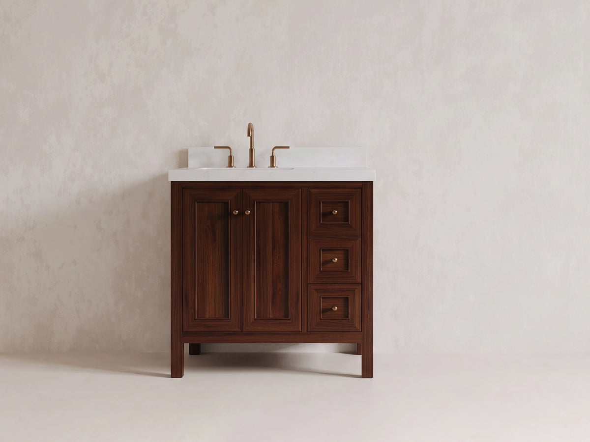 Nashville Teak Wood 36 in. W x 22 in. D Left Offset Sink Bathroom Vanity