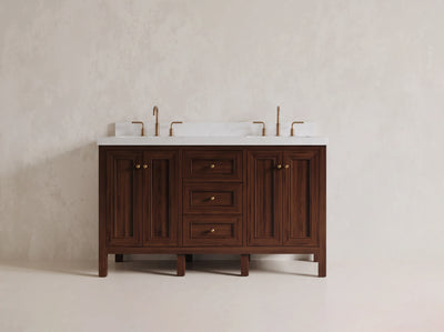 Nashville Teak Wood 60 in. W x 22 in. D Double Sink Bathroom Vanity