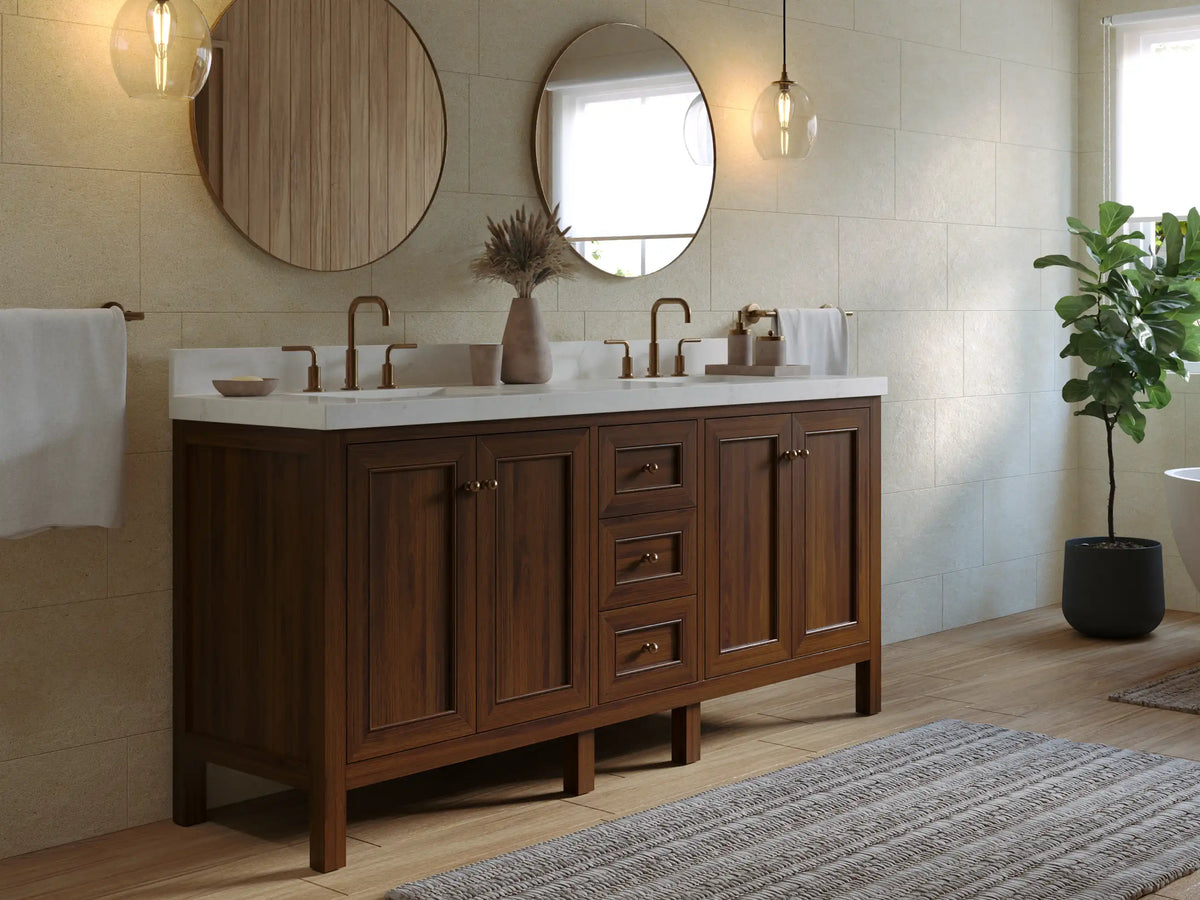 Nashville Teak Wood 72 in. W x 22 in. D Double Sink Bathroom Vanity