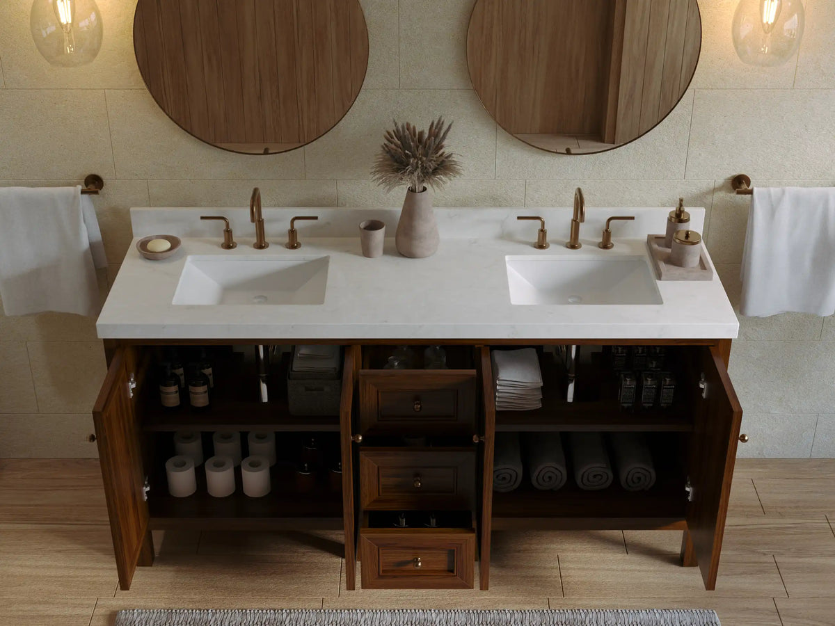 Nashville Teak Wood 72 in. W x 22 in. D Double Sink Bathroom Vanity