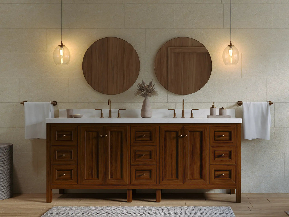 Nashville Teak Wood 84 in. W x 22 in. D Double Sink Bathroom Vanity