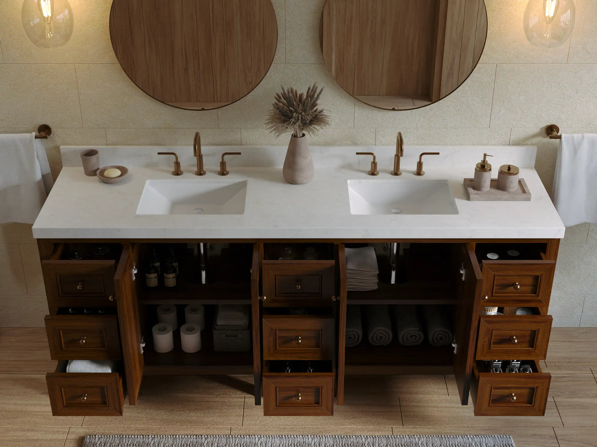 Nashville Teak Wood 84 in. W x 22 in. D Double Sink Bathroom Vanity