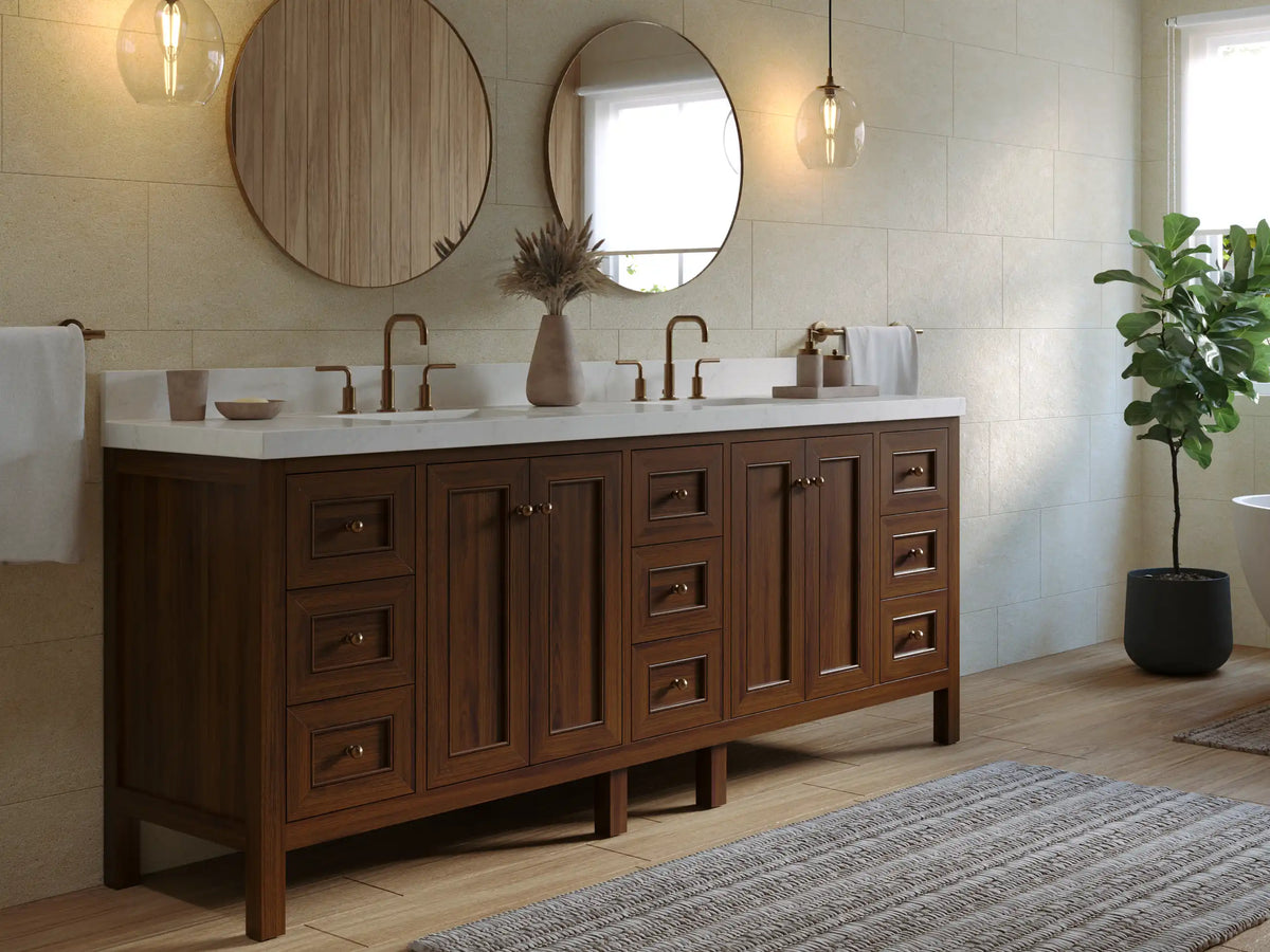 Nashville Teak Wood 84 in. W x 22 in. D Double Sink Bathroom Vanity