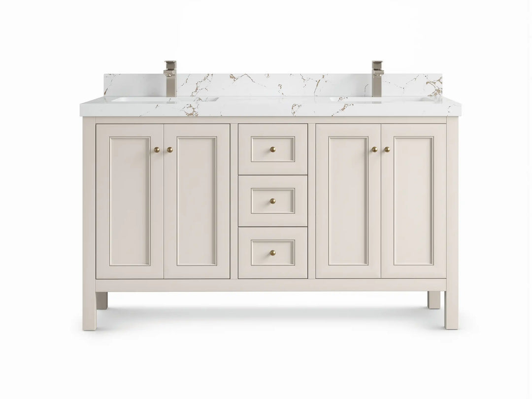 Nashville 60 in. W x 22 in. D Double Sink Bathroom Vanity | 
              
                Fine Grain Linen Beige
                
                  
             - NAS_FNG_WHQZ_60D - photo №1