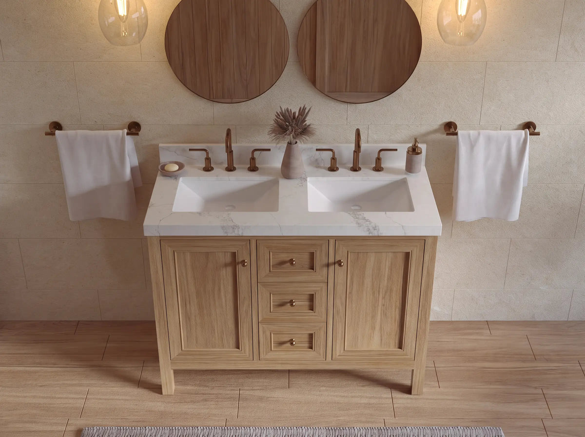 Nashville Teak Wood 48 in. W x 22 in. D Double Sink Bathroom Vanity