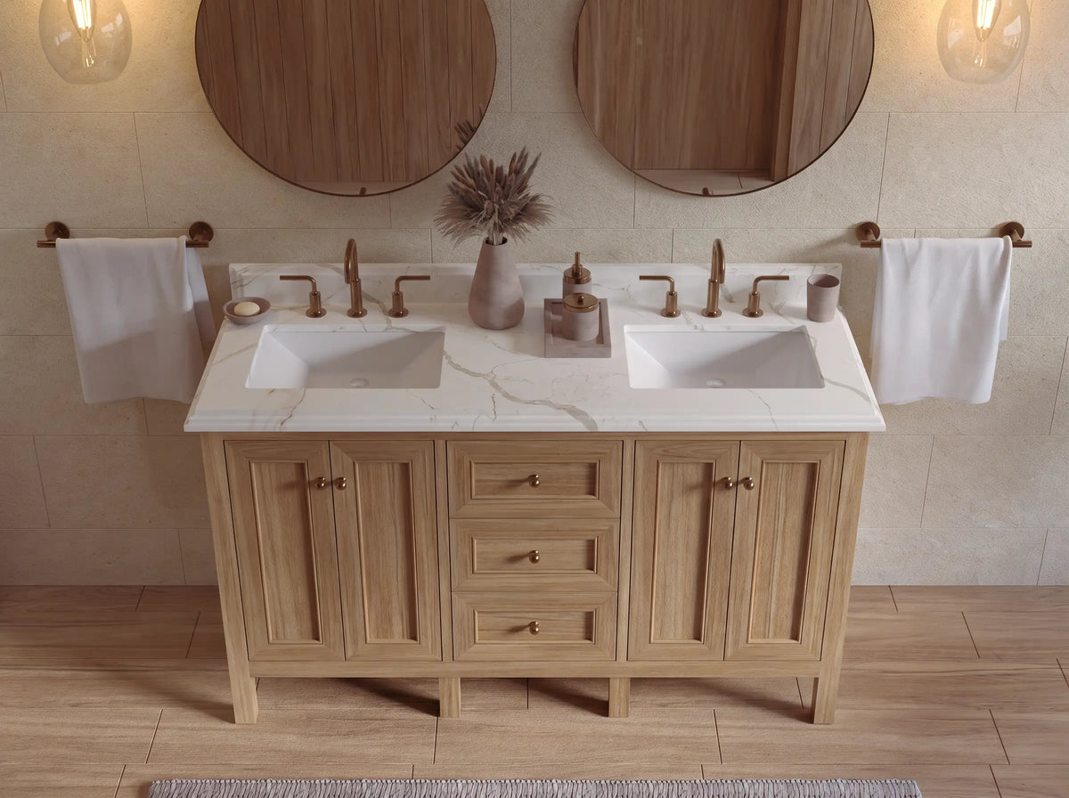 Nashville Teak Wood 60 in. W x 22 in. D Double Sink Bathroom Vanity
