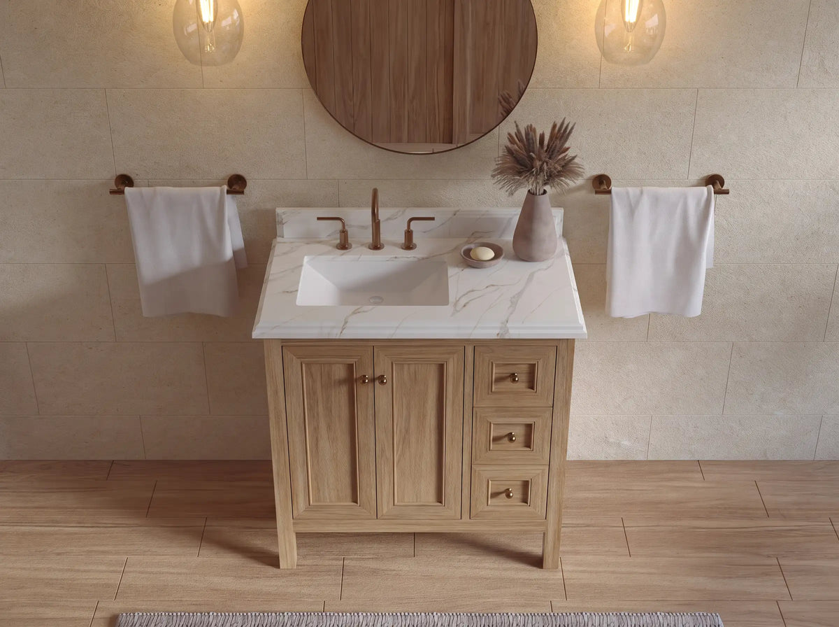 Nashville Teak Wood 36 in. W x 22 in. D Left Offset Sink Bathroom Vanity