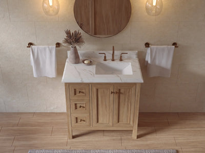 Nashville Teak Wood 36 in. W x 22 in. D Right Offset Sink Bathroom Vanity