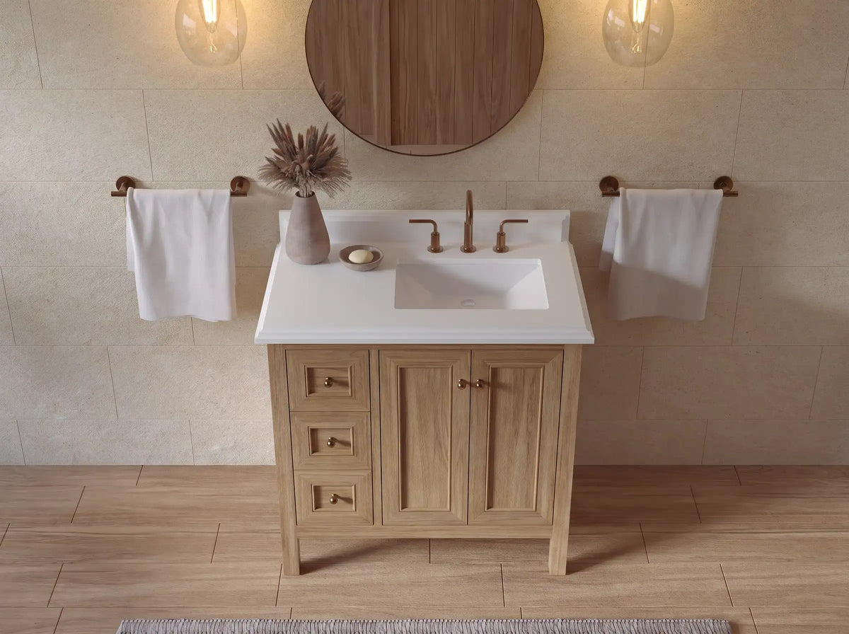 Nashville Teak Wood 36 in. W x 22 in. D Right Offset Sink Bathroom Vanity
