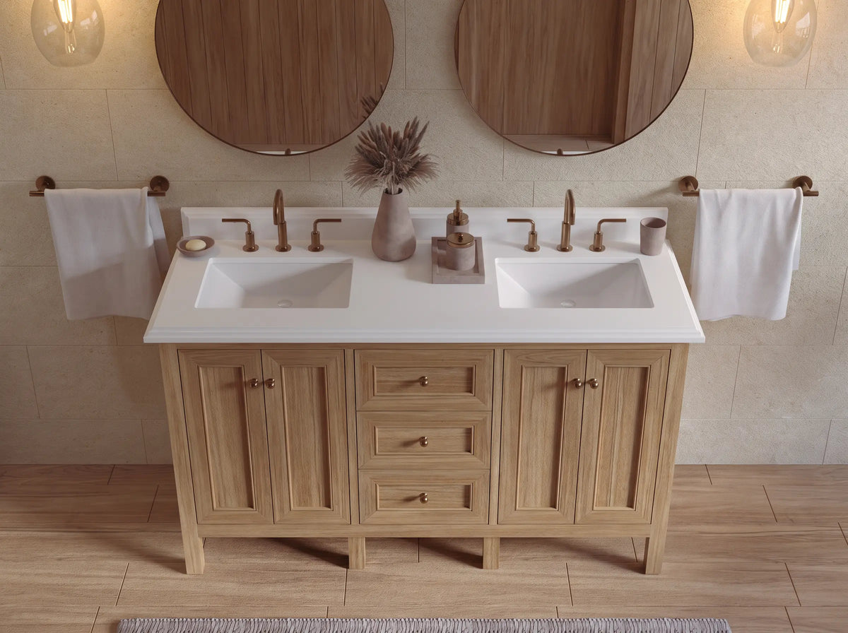 Nashville Teak Wood 60 in. W x 22 in. D Double Sink Bathroom Vanity