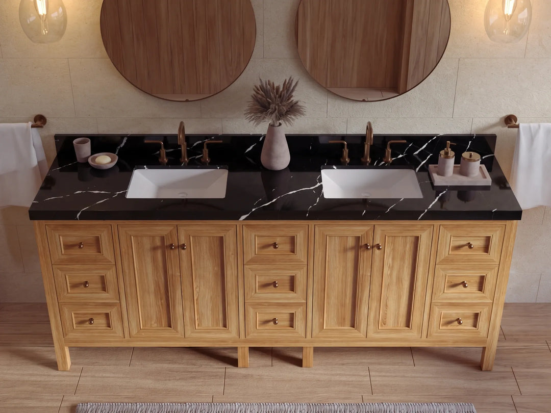 Nashville Teak Wood 72 in. W x 22 in. D Double Sink Bathroom Vanity | 
              
                Light Natural Teak
                
                  
             - NAS_TK_LNT_WHQZ_72D - photo №16