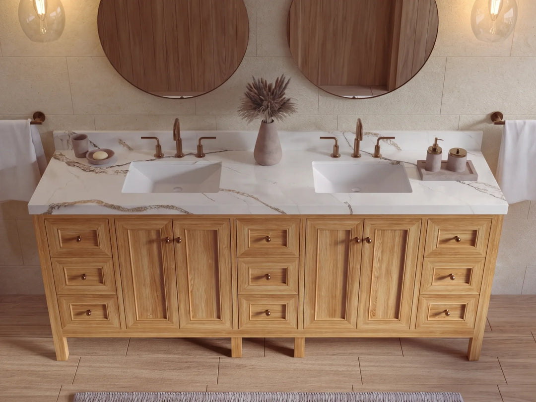 Nashville Teak Wood 72 in. W x 22 in. D Double Sink Bathroom Vanity | 
              
                Light Natural Teak
                
                  
             - NAS_TK_LNT_WHQZ_72D - photo №17