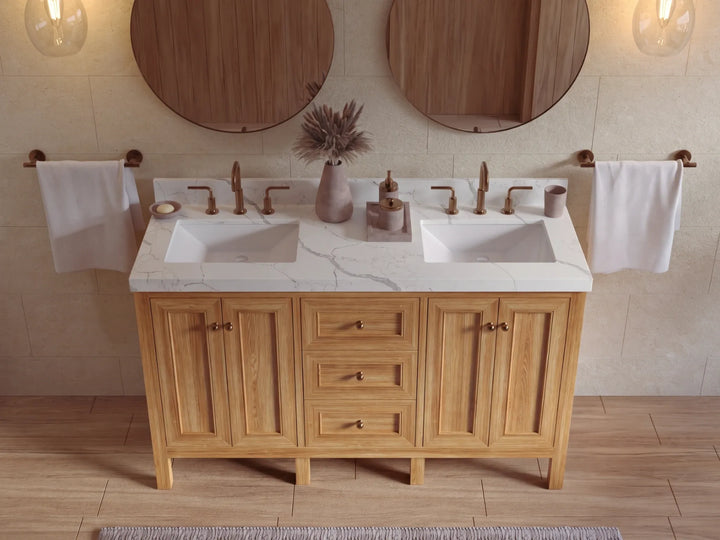 Nashville Teak Wood 60 in. W x 22 in. D Double Sink Bathroom Vanity - photo 15