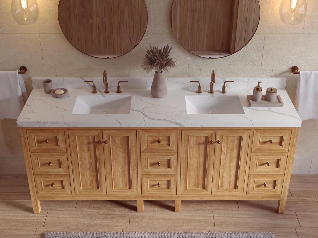 Nashville Teak Wood 72 in. W x 22 in. D Double Sink Bathroom Vanity | 
              
                Light Natural Teak
                
                  
             - NAS_TK_LNT_WHQZ_72D - photo №18