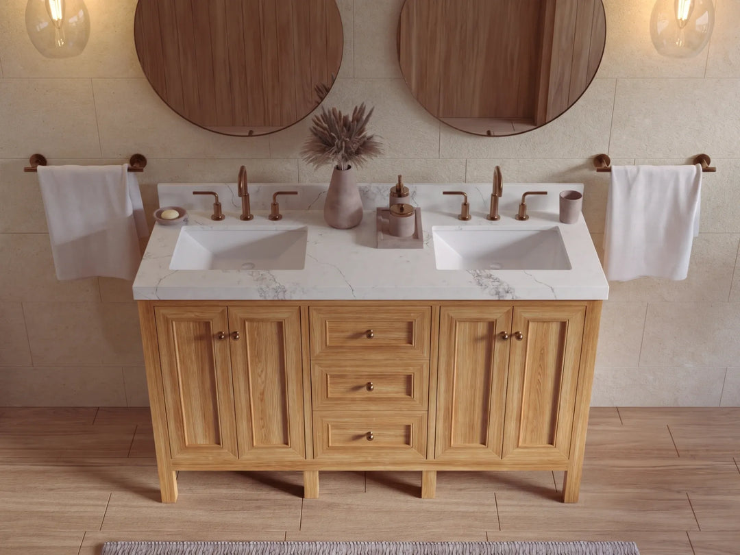 Nashville Teak Wood 60 in. W x 22 in. D Double Sink Bathroom Vanity | 
              
                Light Natural Teak
                
                  
             - NAS_TK_LNT_WHQZ_60D - photo №16