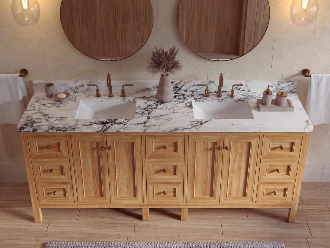 Nashville Teak Wood 72 in. W x 22 in. D Double Sink Bathroom Vanity | 
              
                Light Natural Teak
                
                  
             - NAS_TK_LNT_WHQZ_72D - photo №36
