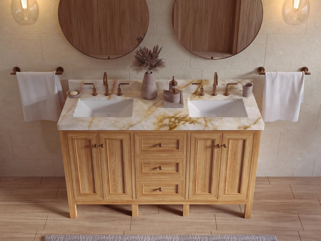 Nashville Teak Wood 60 in. W x 22 in. D Double Sink Bathroom Vanity | 
              
                Light Natural Teak
                
                  
             - NAS_TK_LNT_WHQZ_60D - photo №28