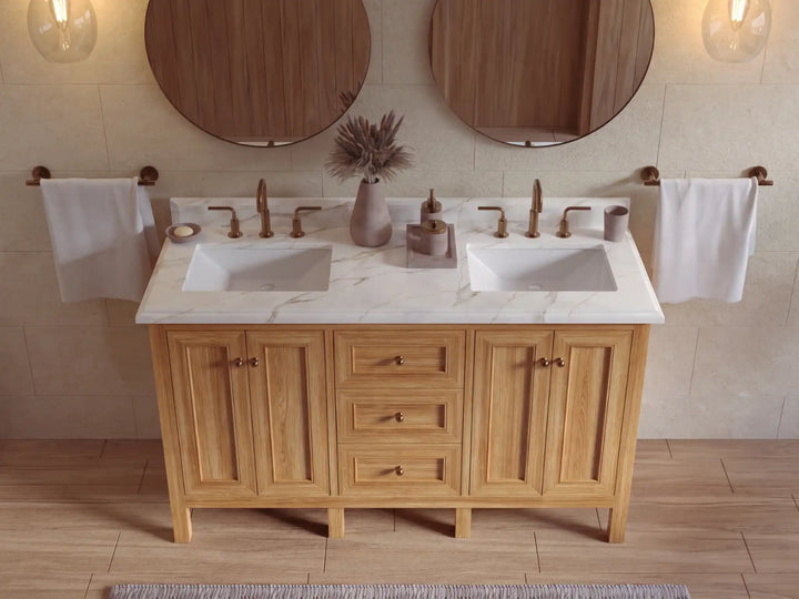 Nashville Teak Wood 60 in. W x 22 in. D Double Sink Bathroom Vanity - photo 39