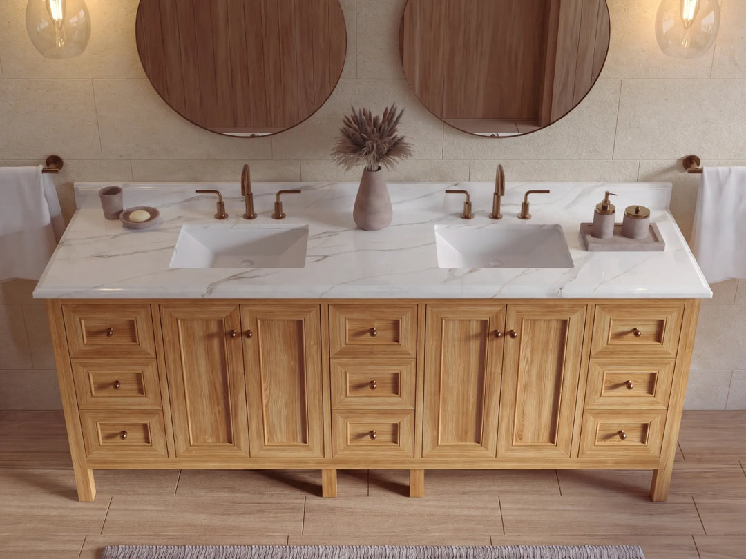 Nashville Teak Wood 84 in. W x 22 in. D Double Sink Bathroom Vanity | 
              
                Light Natural Teak
                
                  
             - NAS_TK_LNT_WHQZ_84D - photo №37