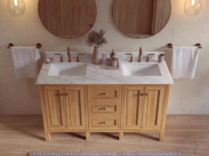 Nashville Teak Wood 60 in. W x 22 in. D Double Sink Bathroom Vanity - photo 34