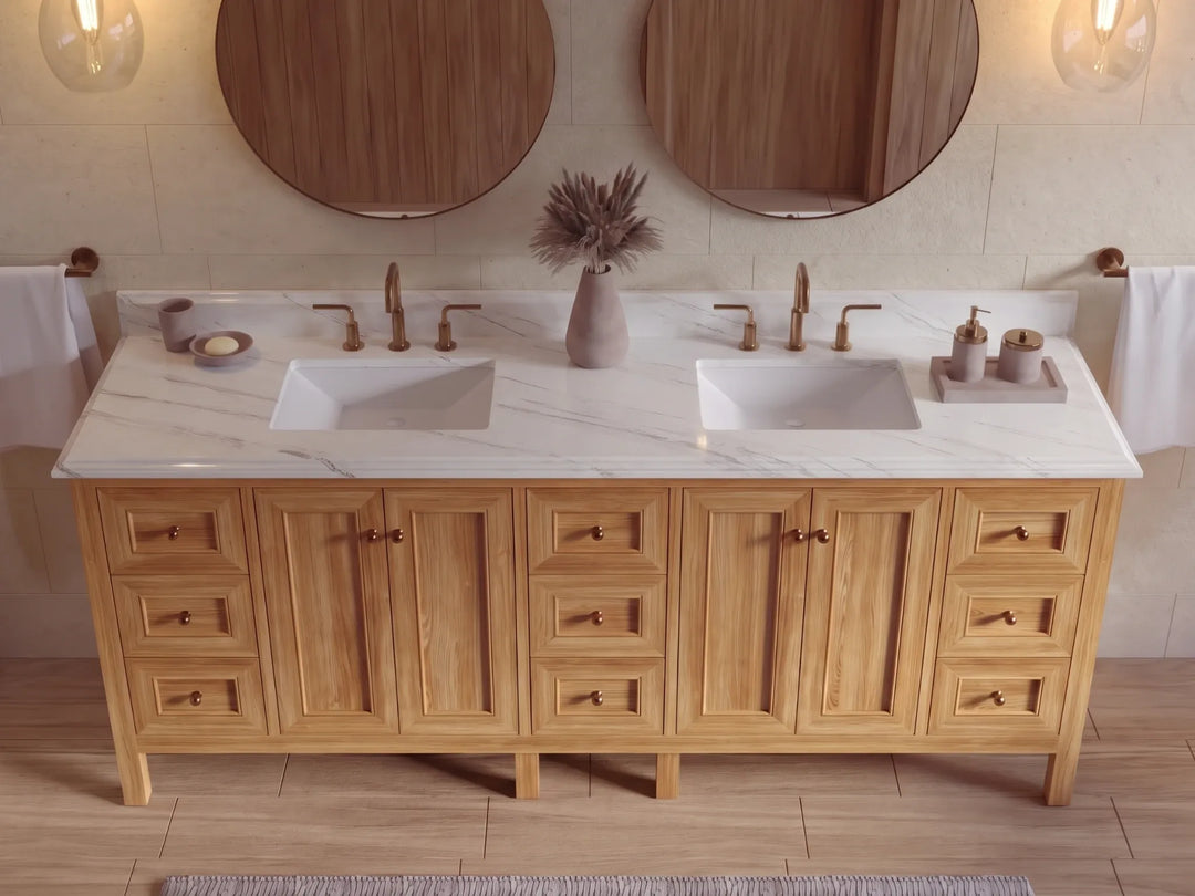 Nashville Teak Wood 84 in. W x 22 in. D Double Sink Bathroom Vanity | 
              
                Light Natural Teak
                
                  
             - NAS_TK_LNT_WHQZ_84D - photo №40