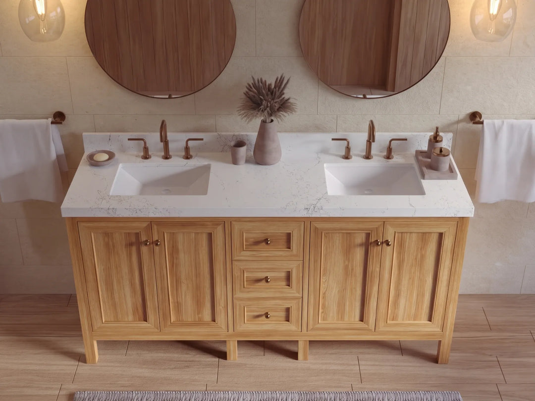 Nashville Teak Wood 72 in. W x 22 in. D Double Sink Bathroom Vanity | 
              
                Light Natural Teak
                
                  
             - NAS_TK_LNT_WHQZ_72D - photo №21