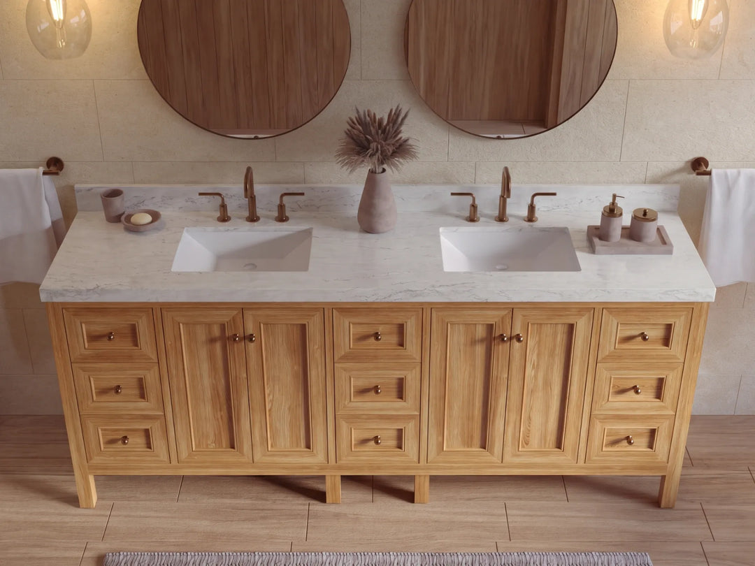 Nashville Teak Wood 84 in. W x 22 in. D Double Sink Bathroom Vanity | 
              
                Light Natural Teak
                
                  
             - NAS_TK_LNT_WHQZ_84D - photo №27