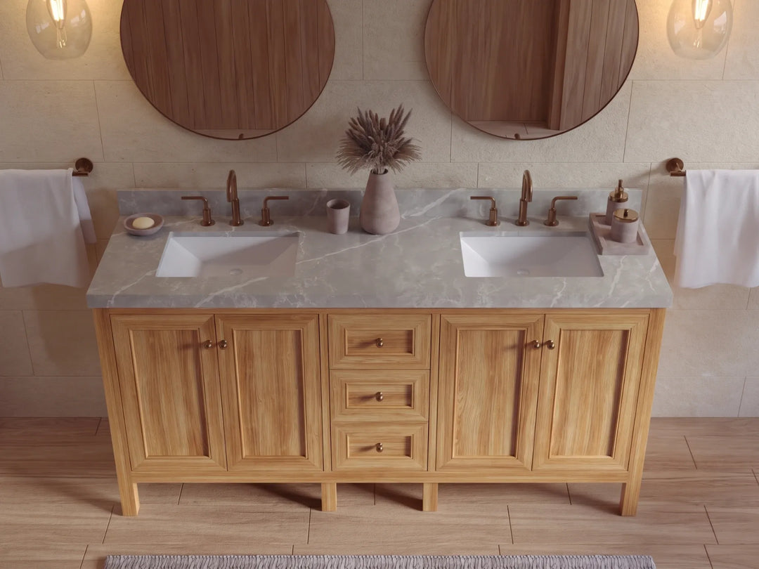 Nashville Teak Wood 72 in. W x 22 in. D Double Sink Bathroom Vanity | 
              
                Light Natural Teak
                
                  
             - NAS_TK_LNT_WHQZ_72D - photo №23