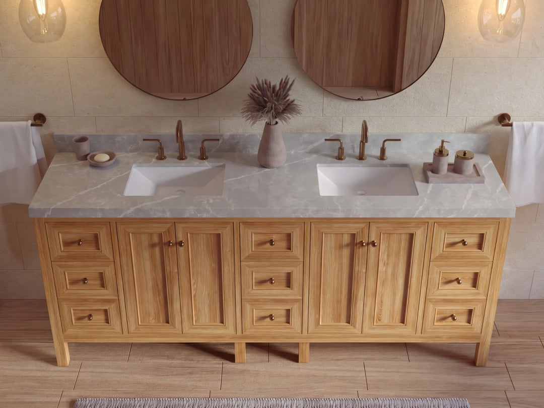 Nashville Teak Wood 72 in. W x 22 in. D Double Sink Bathroom Vanity | 
              
                Light Natural Teak
                
                  
             - NAS_TK_LNT_WHQZ_72D - photo №25