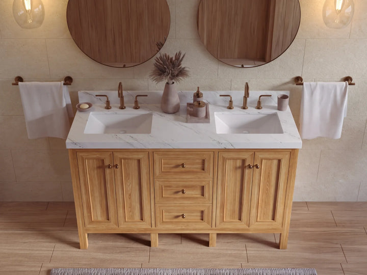 Nashville Teak Wood 60 in. W x 22 in. D Double Sink Bathroom Vanity - photo 9