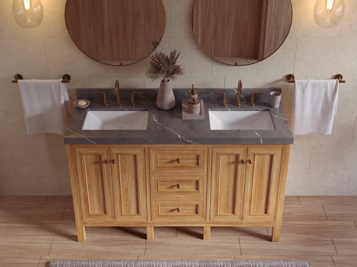 Nashville Teak Wood 60 in. W x 22 in. D Double Sink Bathroom Vanity - photo 23