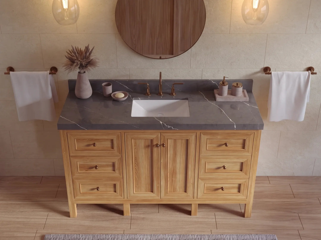 Nashville Teak Wood 60 in. W x 22 in. D Single Sink Bathroom Vanity | 
              
                Light Natural Teak
                
                  
             - NAS_TK_LNT_WHQZ_60S - photo №24