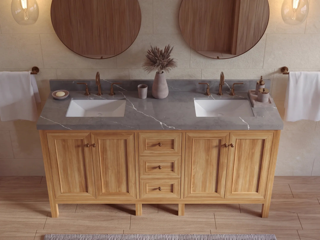 Nashville Teak Wood 72 in. W x 22 in. D Double Sink Bathroom Vanity | 
              
                Light Natural Teak
                
                  
             - NAS_TK_LNT_WHQZ_72D - photo №25