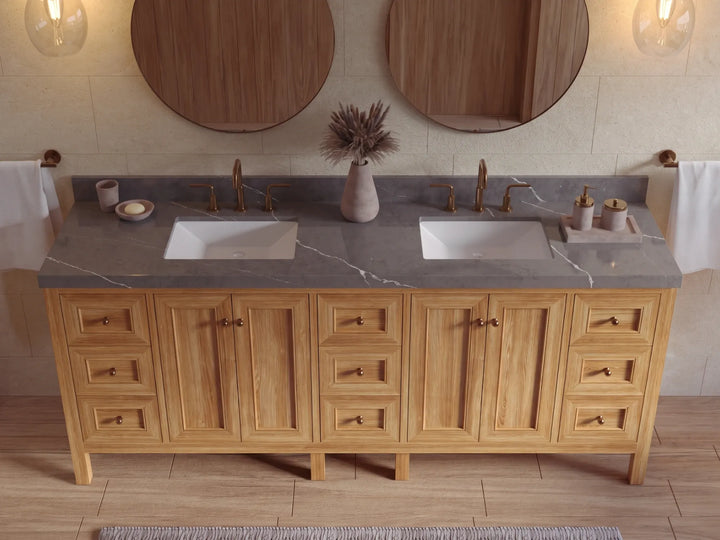 Nashville Teak Wood 84 in. W x 22 in. D Double Sink Bathroom Vanity - photo 22
